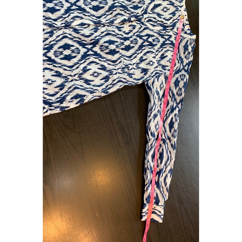 Athleta Ikat Print Tunic Top Women XXS Blue White Cotton Silk Shirt Dress Preppy - Picture 11 of 14